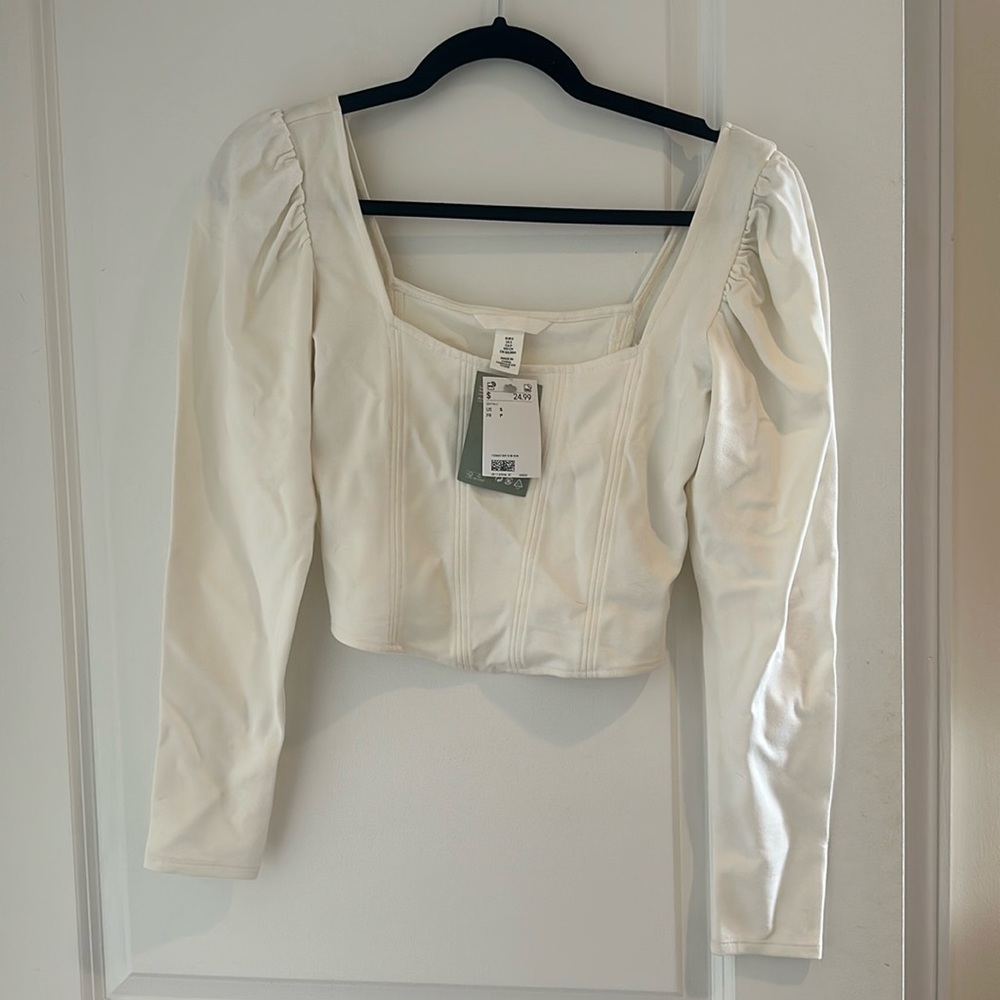 H&M white long sleeve ribbed crop top